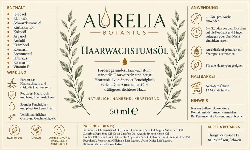 Hair Growth Oil label: ingredients, directions, shelf life and INCI list